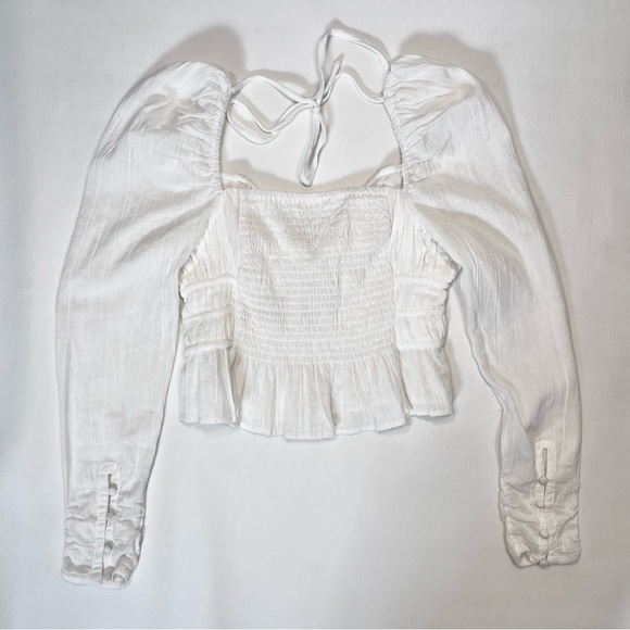 Free People Chloe Puff Sleeve Blouse Smocked Peasant Top Size XS - Picture 9 of 14